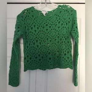 NWOT Solutions one size fits most green crochet crop sweater
